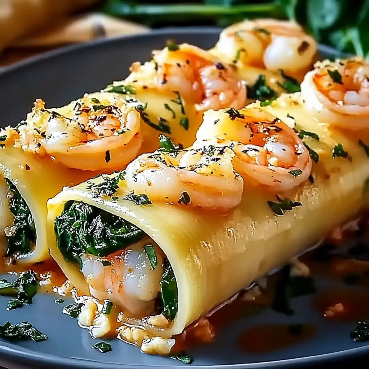 Shrimp and Spinach Stuffed Pasta Rolls