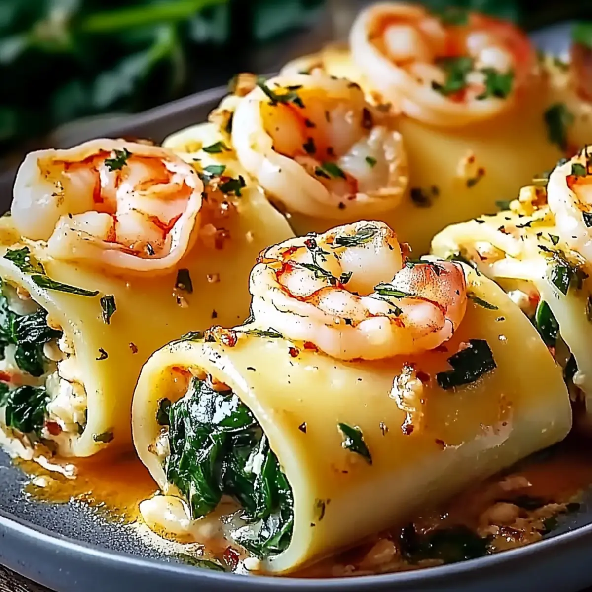 Shrimp and Spinach Stuffed Pasta Rolls