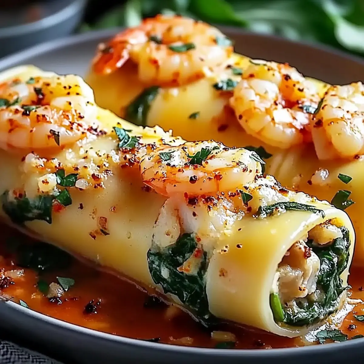 Shrimp and Spinach Stuffed Pasta Rolls