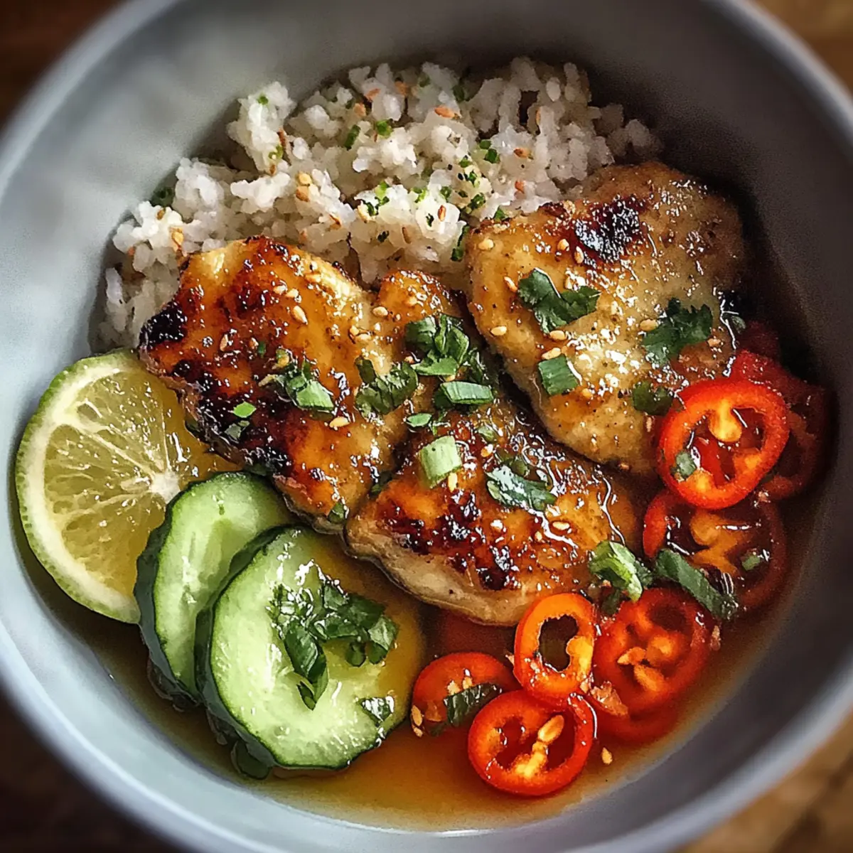 Sweet Chili Chicken Bowl with Zesty Coconut Lime Drizzle