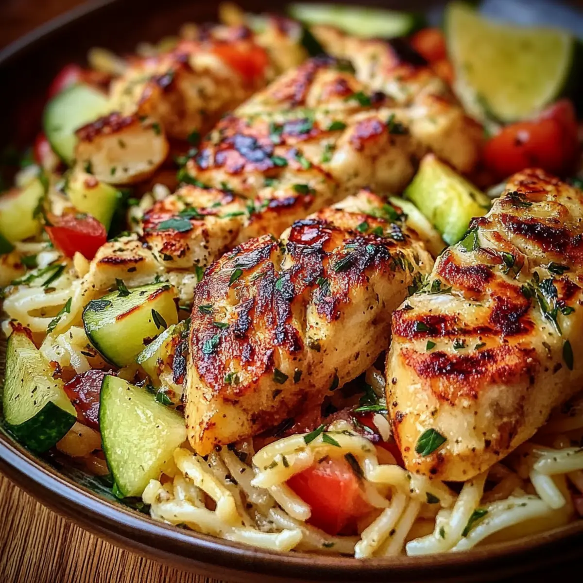 Light Fresh Grilled Chicken Orzo Salad with Avocado