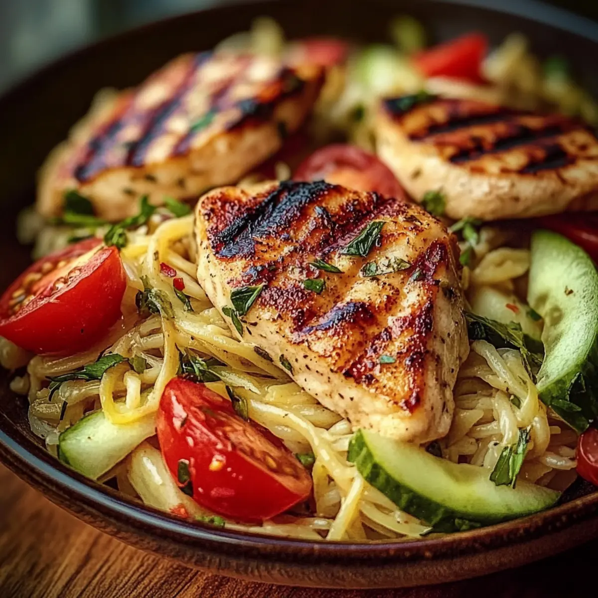 Light Fresh Grilled Chicken Orzo Salad with Avocado