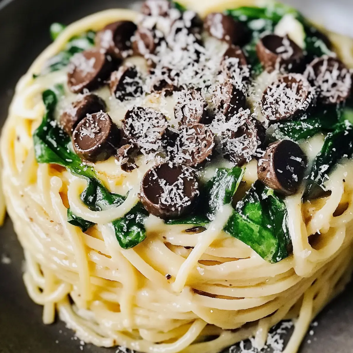 Creamy One-Pot Garlic Parmesan Pasta with Spinach Mushrooms