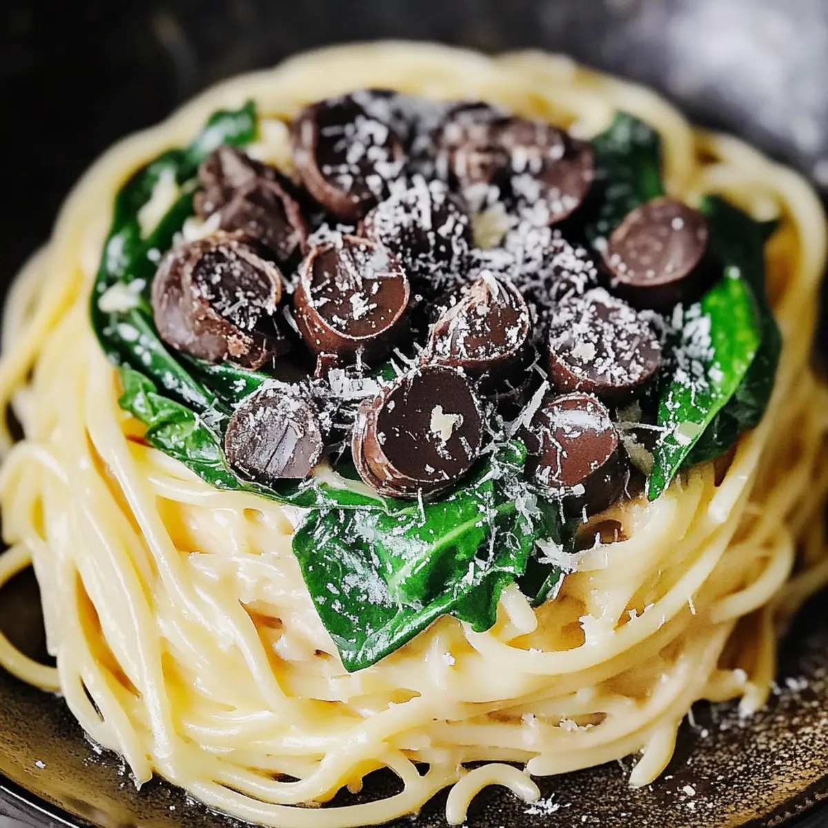 Creamy One-Pot Garlic Parmesan Pasta with Spinach Mushrooms