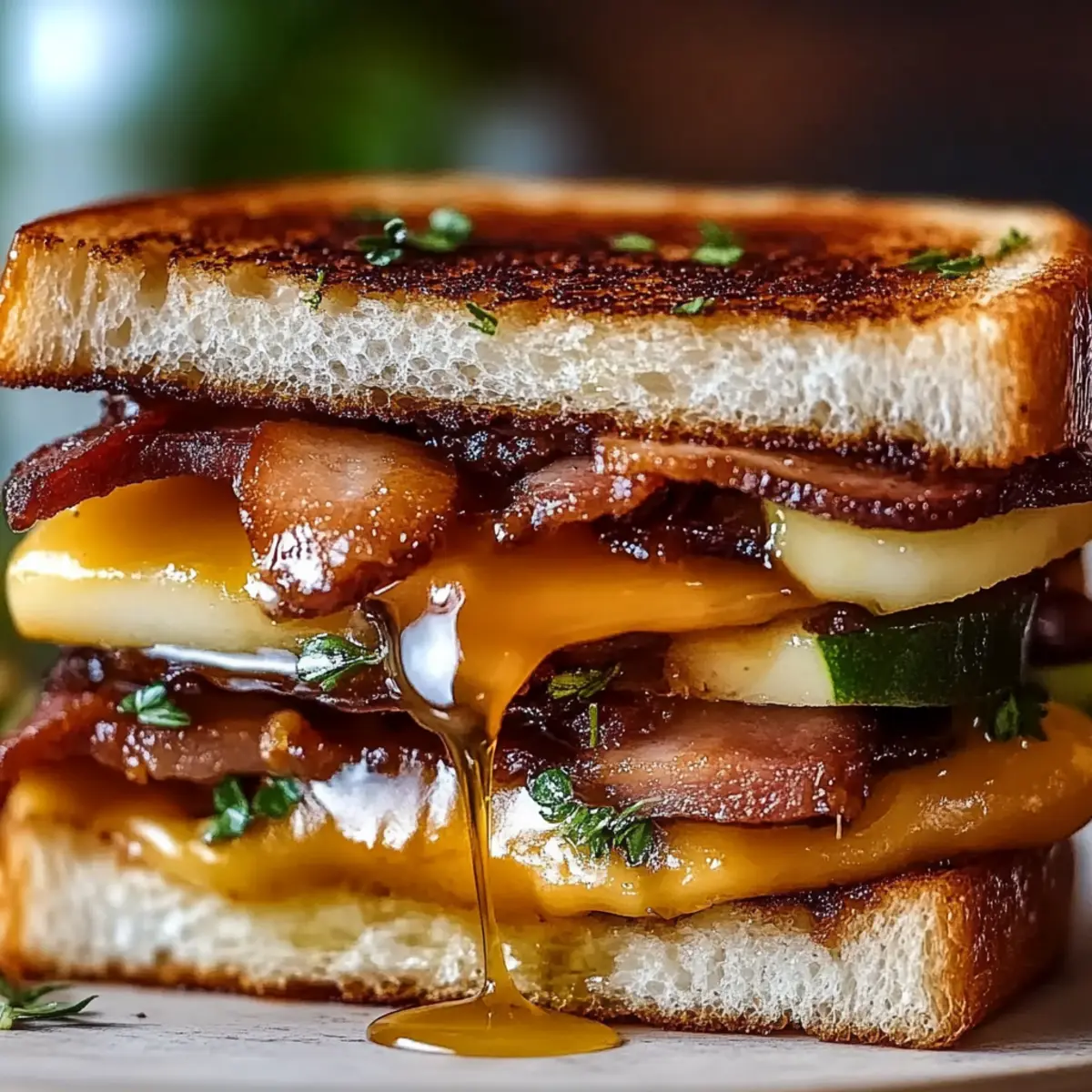 Hot Honey Apple Cheddar Beef Bacon Grilled Cheese